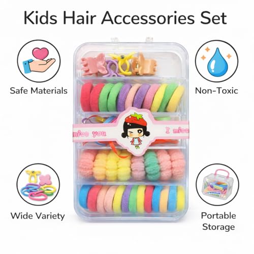 Image of Hair Accessories Combo Set for Baby Girls, Toddlers, Kids & Teens | Rubber Bands, Hair Clips, Mini Claws & Beads | All-in-One Everyday Hair Kit | Vibrant Colours & Mixed Designs (60 Pcs Combo)