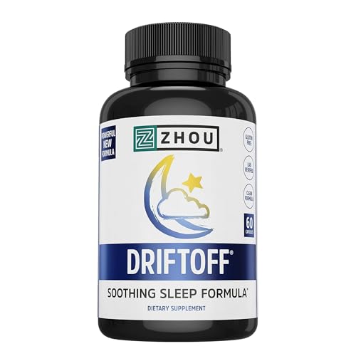 Zhou Driftoff - Nature Inspired Sleep Aid, Valerian Root & Melatonin for Sleep for Men & Women, Calm Sleeping Supplement for Adults with Gaba & Chamomile to Relax - 60 Veggie Capsules