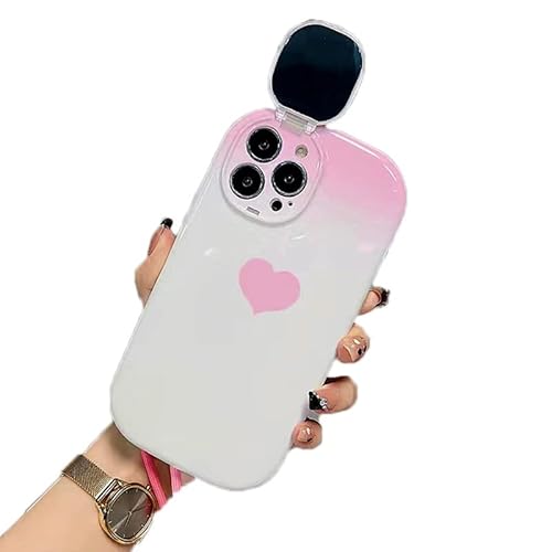 Hpher Gradient Pink White Heart Phone Case Compatible With Iphone 13 Pro Max Women Girls Case With Cute Girly Flip Mirror Makeup Camera Protection Soft Silicone Bumper,Hybrid #TOP19