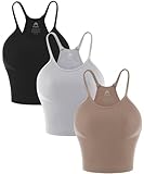 Sunzel Free to Be Tank, Ribbed Crop Tops for Women Summer Tank Tops Cute No pad Racerback Camisole Cropped Workout Gym Yoga Black Brown Grey(3pcs) M