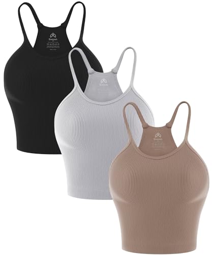 Image of Sunzel Free to Be Tank, Crop Ribbed Tank Tops Seamless Racerback Camisoles No pad Camis Cropped Workout Gym Yoga