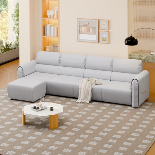 DYHOME Modular Sectional Sofa, 5 Seater L-Shaped Sofa with Ottoman, Microfiber Modern Couch with High Backrest, Lumbar Support, Wide & Deep Seats Comfy Cloud Couch for Living Room, Grey