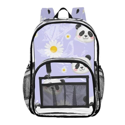 Girls Backpack for Kids Cute Panda White Daisies Purple Clear Backpack for Women See through Shoulder Bag