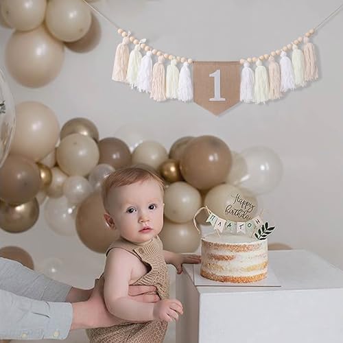 Image of 1st Birthday High Chair Banner - White Tassel Theme Banner For Girl - First Birthday Party Banner - White Fringe Wood Bead High Chair Wreath- Wall Hangings Decorative for Kids Bedroom Nursery Party Holiday Classroom Decoration (white)