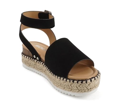Image of Soda Topic Open Toe Buckle Ankle Strap Espadrilles Flatform Wedge Casual Sandal