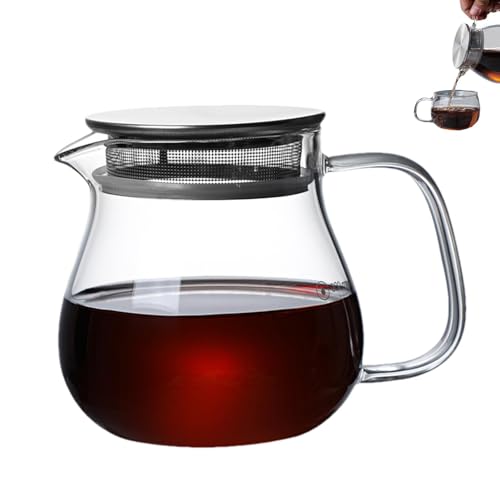 Cafetera manual – Cafetera manual para verter sobre cafetera, cafetera de vidrio para verter | Servidor de café de vidrio con tapa de acero inoxidable para agua, cócteles, té helado, vino, leche