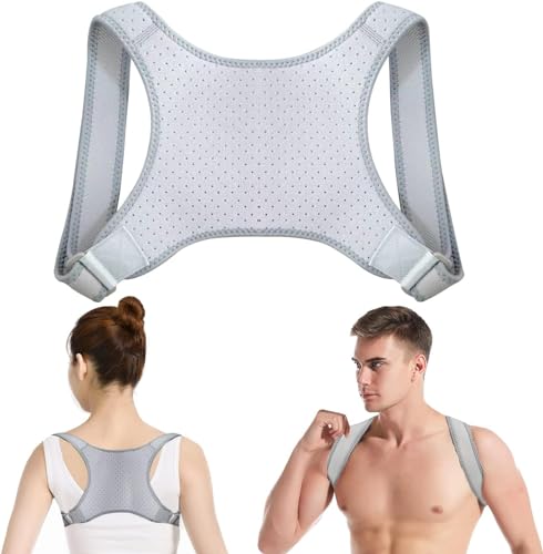 MAKINGTEC Adjustable Back Brace Posture Corrector - Comfortable Upper Spine Support for Women and Men Relieve Neck Shoulder Clavicle and Back Pain Breathable Grey Design
