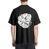 Men's Fishing Shirt Short Sleeve UPF 50+ UV Sun Protection T-Shirt Rash Guard Swim Shirt(Black, Octopus, XXL)