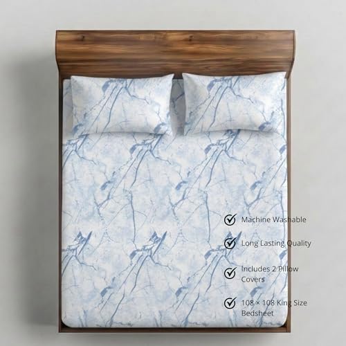 Image of VELOURA Tie-Dye Bedsheet, 100% Cotton, King Size 108x108 Inches, 300 Thread Count, with 2 Pillow Covers (Light Blue)