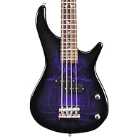 Unique short-scale (just 101 cm / 40" overall length) electric bass guitar, designed in Bristol, UK, by Lindo Guitars | Features Luminlay Side Dots | ONLY 2.7 KG overall weight! High gloss “purple cave” graphic art body finish with matching headstock...