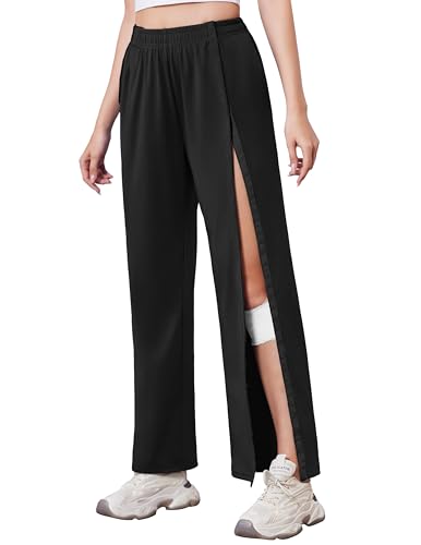 Deyeek Tear Away Pants for Women Side Slit Snap Sweatpants Loose Fit Post Surgery Casual Adaptive Clothing with Pockets