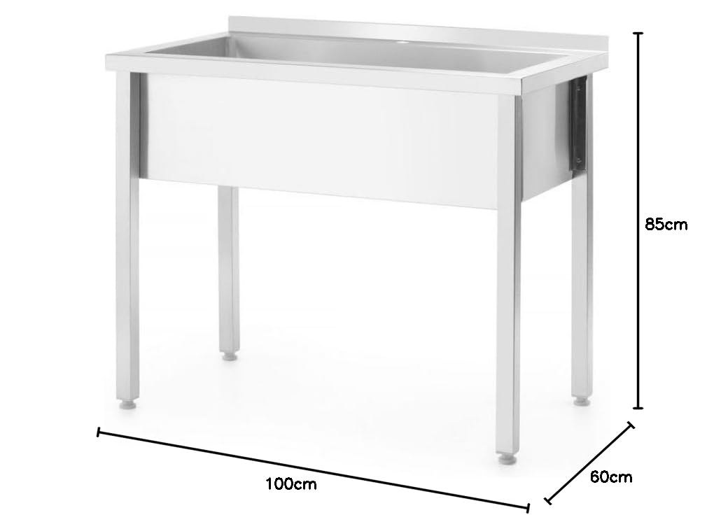 HENDI Einzelspültisch, geschraubt, Verstellbare Füße, zur Selbstmontage, Tiefe des Beckens: 300mm, Abfluss: ø50mm, Öffnung für Wasserhähnen: ø30mm, Aufkantung: 40mm, 1000x600x(H)850mm, Edelstahl