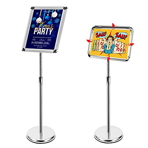 Adjustable Sign Holder Stand, ZEGNEER Sign Stand with Base, Floor Sign for Display/Poster/Business/Shows/Restaurant/Store, Snap Open Frame, Aluminum, Sliver (11