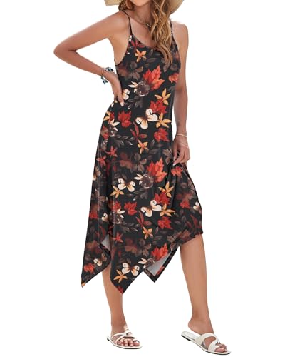 Image of AUSELILY Women's Summer Dresses 2026 Casual Sleeveless Spaghetti Strap Sundress Asymmetrical Midi Dress with Pockets