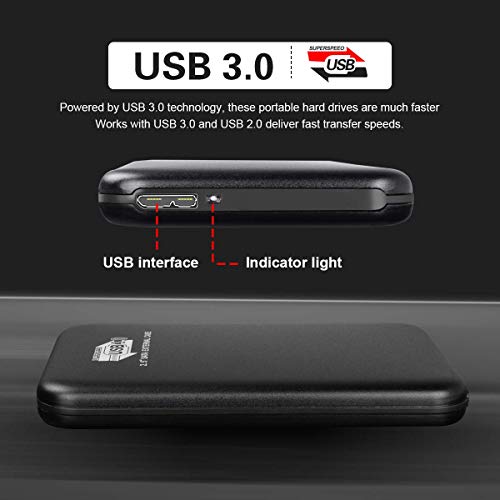 Hard disk esterno portatile da 2 TB – Aggiornamento portatile HDD USB 3.0 compatibile per PC, Mac, desktop, laptop Nero