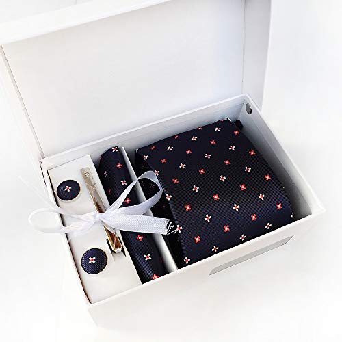 Kuty Set de Corbata Hombre Corbata + Pañuelos + Gemelos + Pasador de Corbata en Caja de Regalo Fiesta de Bodas Accesorios