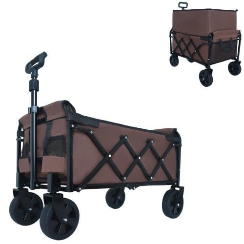 【LuckyNote】 Carrito utilitario plegable de doble capa con 100% espacio extra - Capacidad 225 lbs para camping, compras, deportes, jardinería, pesca, 29.5x17.9x38.6 pulgadas (Marrón) miniatura 6