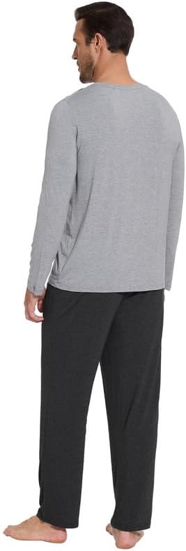 WiWi Pajamas for Men Viscose Bamboo Super Soft Long Sleeve Pj Set Cooling Crew Neck Loungewear with Pockets S-XXL - Image 2