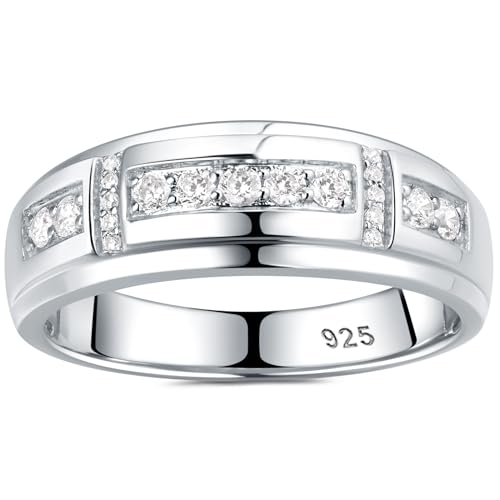 Moissanite Mens Wedding Band D Color VVS1 925 Sterling Silver Ring Promise Rings For Him Round Cut Engagement Eternity Size 7-13