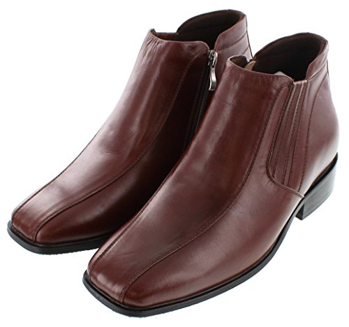 CALDEN Men's Invisible Height Increasing Elevator Shoes - Brown Premium Leather Zipper Dress Boots - 3.2 Inches Taller - K99805-1 - Size 7.5 D(M) US3