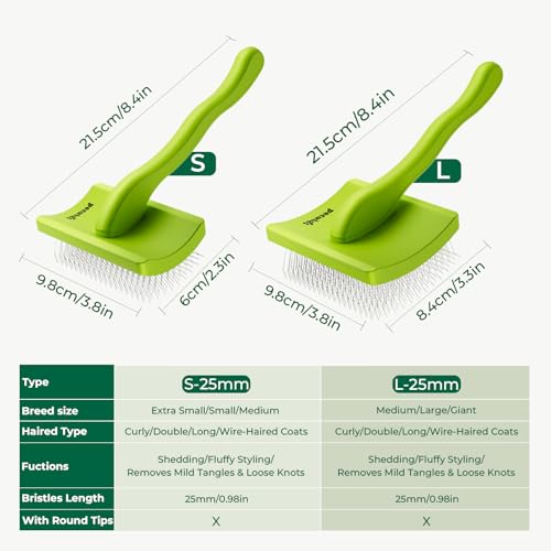 pecute Slicker Bürste Profi, Slicker Hundebürste für Einfache Entfernt Unterfell, Knoten & Verfilzungen, Extra Lange Nadel-Slickerbürste für Pudel, Teddy, Cockapoo, Langhaarige Hunde (25 mm, S)