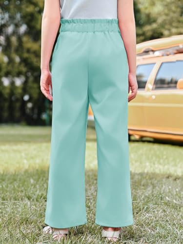 Image of Haloumoning Girls Wide Leg Pants High Elastic Smocked Waist Casual Flowy Cute Long Trousers