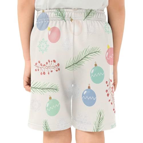Leaves and Christmas Ornaments Athletic Shorts with Zipper Pockets, Youth Boys Athletic Running Shorts for Summer3