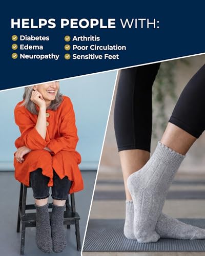 Image of Pembrook Frill Knit Diabetic Socks for Women & Men with Bamboo Viscose - 6 Pairs Non Binding Wide Neuropathy Socks for Women