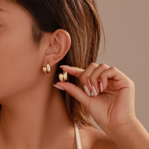 Small Chunky Hoop for Women Gold Huggie Hoops Unique Fashion Modern Jewelry4