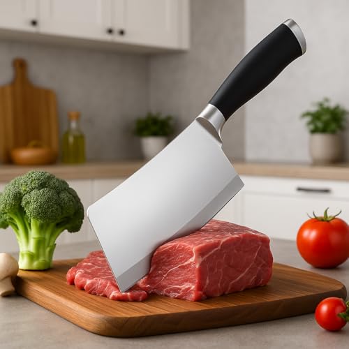 Image of Stainless Steel Knife with Steel Chopping Board & Finger Guard (Silver & Black)