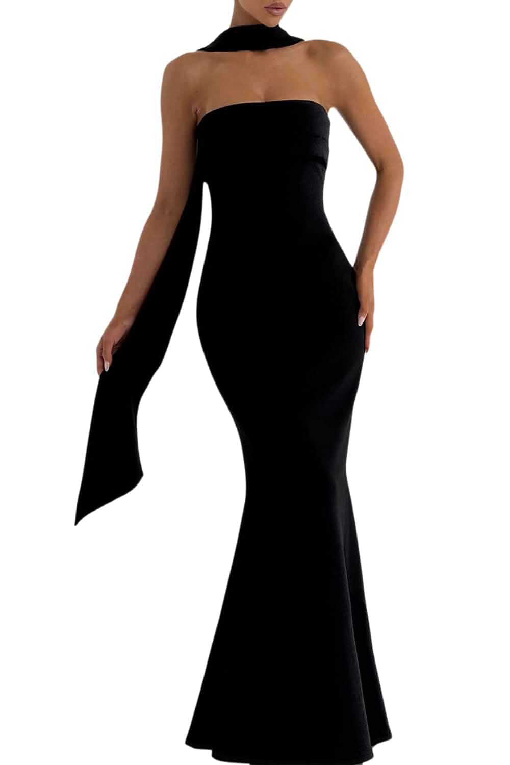 Women's Bodycon Formal Strapless Tube Maxi Dress with Scarf 2026 Summer Dress,Mermaid,Elegant Evening Gown,Wedding Guest Cocktail, Prom, Cocktail & Night Out