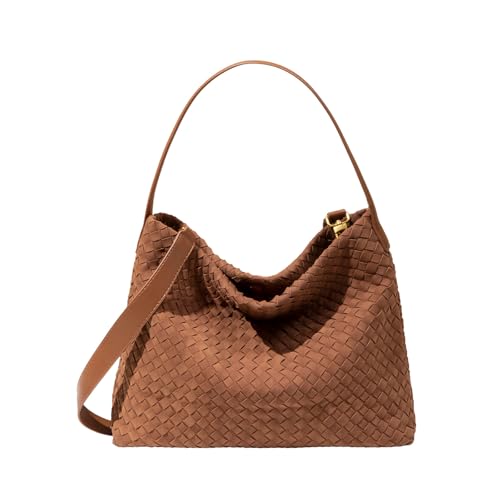 Image of Women's Braided Suede Tote Bag Stylish Suede Hobo Shoulder Bag with Woven Details for Work Travel