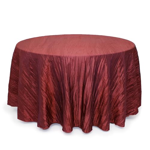 YOUR CHAIR COVERS - 132 Inch Round Crinkle Taffeta Tablecloth - Burgundy, Crushed Shiny Dining Table Cloth for Wedding Party Birthday Baby Bridal Shower