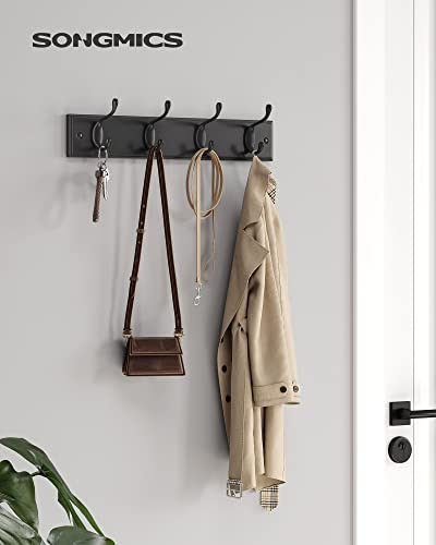 Image of SONGMICS Wall-Mounted Coat Rack, Hook Rack, 4 Dual Metal Hooks, Black | For Coats, Bags, Keys, in the Entryway, Bedroom, Living Room ULHR023B01