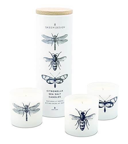 Skeem - Velas votivas aromáticas de sal marina de citronela, juego de 3 velas votivas blancas, 50 horas de tiempo de combustión, fabricadas en los Estados Unidos