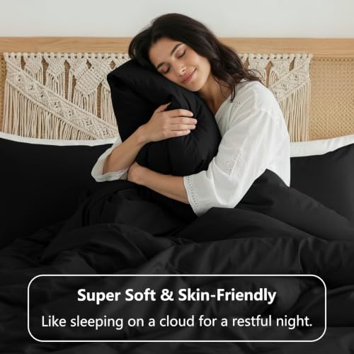 Image of HIMEET Full Size Comforter Sets, 3 Piece 82 inchx86 inch with 2 Pillowcases, Black