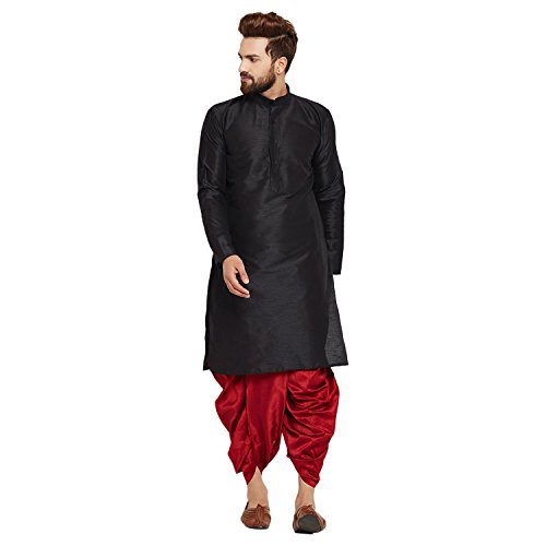 Image of SOJANYA (Since 1958 Men's Off-White and Gold Dupion Silk Dhoti Kurta Set