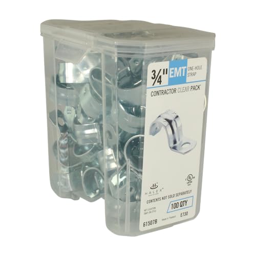 Halex 3/4” in. Electrical Metallic Conduit Strap Clamp – 1 Hole EMT Strap - 100 Pack of Steel Metal Straps, UL Listed