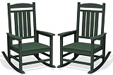 KINGYES Oversized HDPE Outdoor Rocking Chair Set of 2, All-Weather Patio Rocking Chair, Weather Resistant Porch Recliner Rocker for Adults, Dark Green