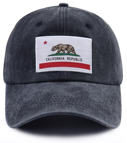 Image of California State Flag Hats for Women Men, Adjustable Cotton California Bear Baseball Cap