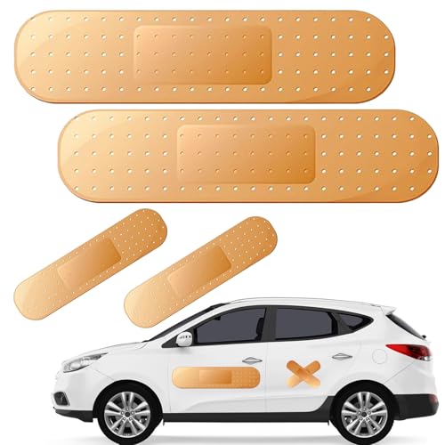 Image of 4Pcs Giant Band Car Aid Sticker Funny Bumper Stickers to Cover Crack, Damage, Scratch and Dent(Yellow, 2 Small and 2 Large), Big Bandage Car Decal Patch for Vehicle Body, Automotive Decor Accessories