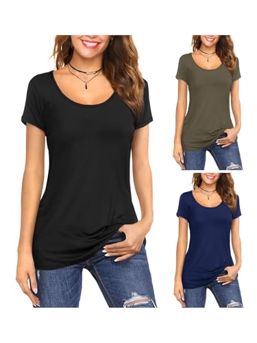 Image of Amoretu Women's Scoop Neck Short/Long Sleeve Tees Cotton T Shirts Blouses Tops