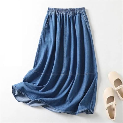 Women's Casual Plus Size Denim Skirt Elastic Waist Midi Length A- Line Skirts2