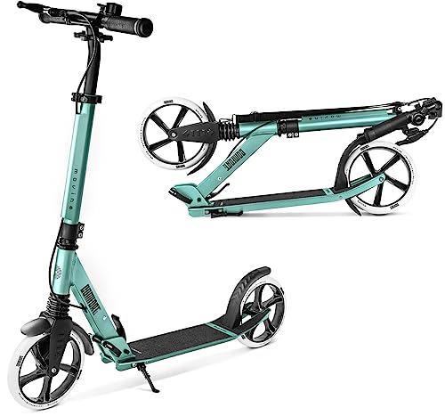 Movino Comfort+ City Scooter | Handbremse | Klappbar und Höhenverstellbar | Aluminium Roller mit Stoßdämpfer Breite Räder Cooles Design XXL-Reifen | Roller für Kinder & Erwachsene Tretroller 4,3 kg