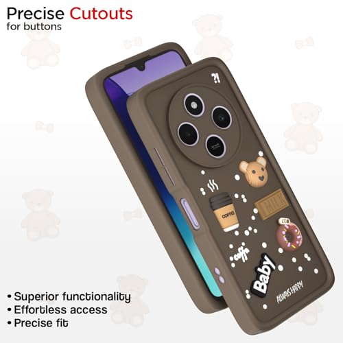 Image of Pikkme Back Cover for Redmi A4 5G / Redmi 14C 5G / Poco C75 5G | Cute Fun Cartoon 3D Bear Silicone Full Body Protection Bumper Cover (Brown)