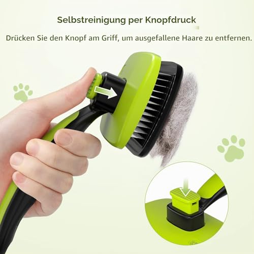 pecute Hundebürste Langhaar, Katzenbürste Haustierbürste, Selbstreinigende Zupfbürste, Hundekamm Fellbürste Hund Sanft Entfernt Unterwolle, Massage Fellpflege Bürste für Katzen Hunde Kurzhaar