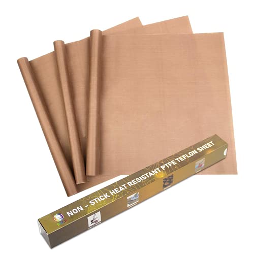 MR.R Hoja de teflón para hornear resistente a ptfe de teflón de transferencia de prensa de calor Hoja de teflón de 16 x 20 pulgadas, 0,11 mm, 3 unidades
