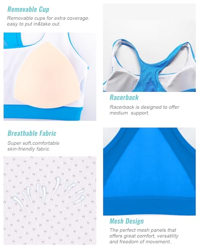 Image of RUNNING GIRL Sports Bras for Women, Racerback Medium Impact Wirefree Padded Bra Workout Crop Top Longline Sports Bra Push up(WX2989 Bright Blue XL), X-Large