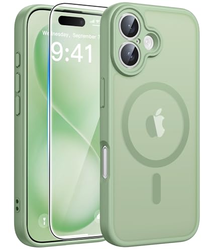 Image of FNTCASE for iPhone 16 Plus Case: [Compatible with Magsafe] Integrated Silicone Phone Cases with [Full Camera Protection] [Screen Protector] Military Grade Shockproof Protective Cover - Light Moss