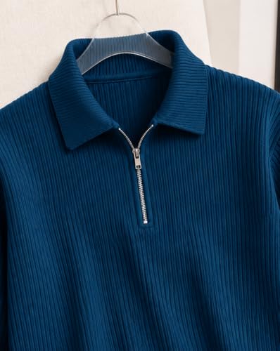 Image of AUSK Men's Cotton Blend Rib Knit Textured Full Sleeve Polo T-Shirt | Regular Fit Zip Polo Neck Smart Casual T Shirt for Men | Stylish Fashion & Casual Wear Tshirt for Men